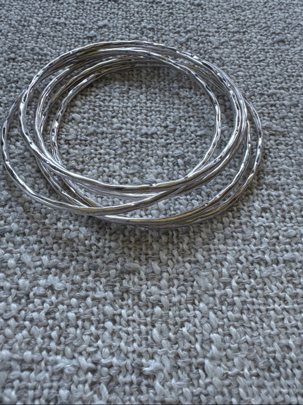 Silver Textured‎ Stackable Bangle Set Hammered Metallic Layering Bracelets 6pc